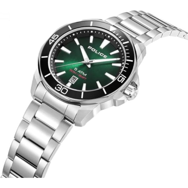 Police Thornton Gents Green Dial Stainless Steel Silver Watch Discount