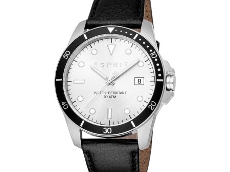 Esprit Leo III Gents White Dial Silver Stainless Steel Case Black Leather Strap Watch Online