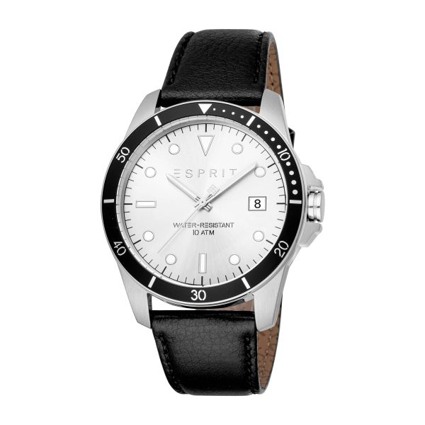 Esprit Leo III Gents White Dial Silver Stainless Steel Case Black Leather Strap Watch Online