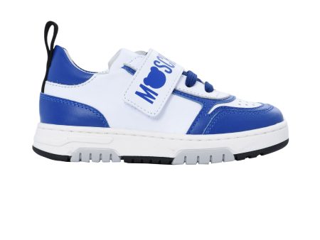 Moschino Kids Boy s White & Blue Sneaker Online Hot Sale