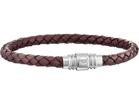 Police Gents Stainless Steel Braided Brown Leather Bracelet Online