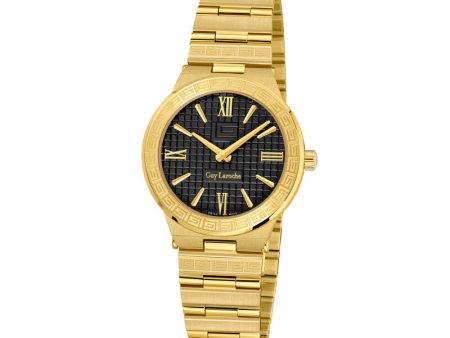 Guy Laroche Sacha Ladies Black Dial Stainless Steel Gold Plated Watch Supply