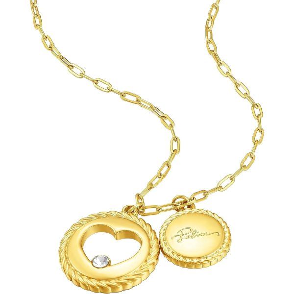 Police Amour Gold Plated Ladies Necklace With Heart Charms and Crystals Sale