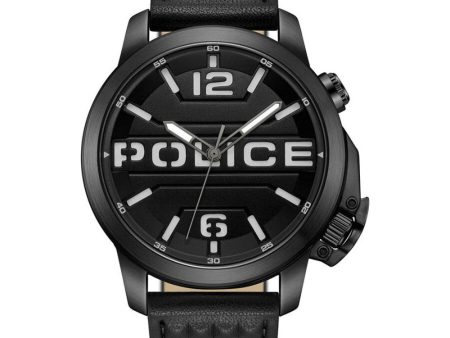 Police Automated Gents Black Dial Black Case Black Leather Strap Watch For Cheap