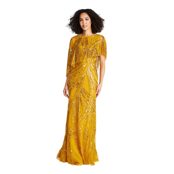 Theia Women s  Gown Gold Bronze Long Dress Fashion