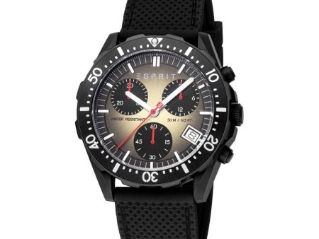 Esprit Moon Gents Chronograph  Black with Grey Dial Black Case Black Silicone Starp Watch Fashion