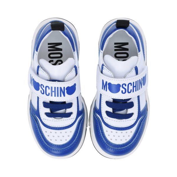 Moschino Kids Boy s White & Blue Sneaker Online Hot Sale