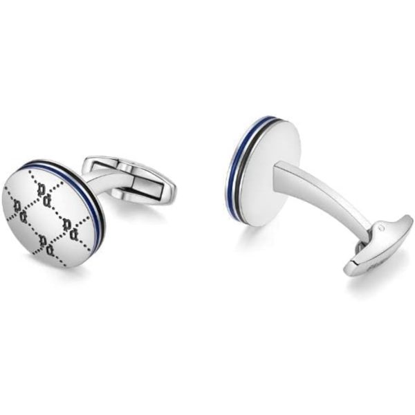 Police Iconic Monogram Gents Stailess Steel Silver Cufflinks   With black & Blue Color Hot on Sale