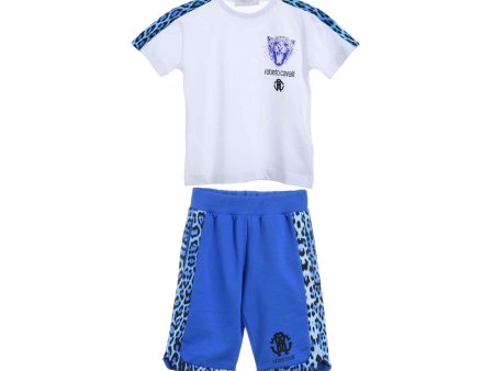 Roberto Cavalli Kids Boy s White & Blue Set of T-Shirt & Bermuda Online Sale