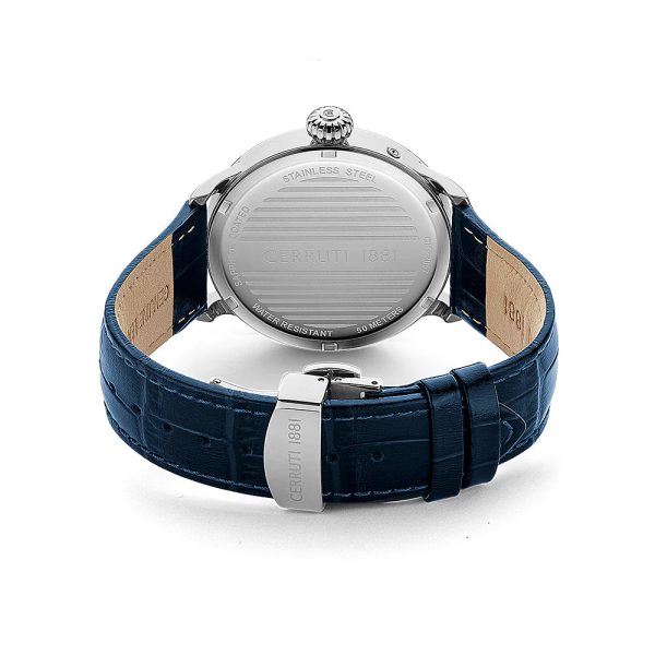 Cerruti 1881 Dervio Gents Blue Dial Silver Case Blue Leather Strap Watch with Blue Dial For Discount