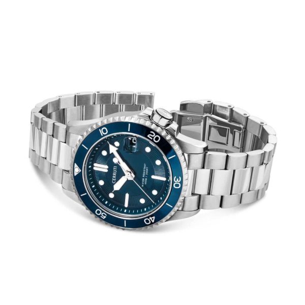 Cerruti Pesaro Gents Blue Dial Silver Stainless Steel Watch Discount