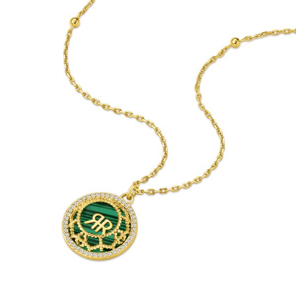 Cerruti 1881 Arabesque.3 Ladies Gold Plated Necklace With Crystal Malachite Online Sale