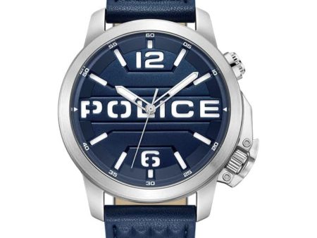 Police Automated Gents Blue Dial Silver Case Blue Leather Strap Watch For Sale