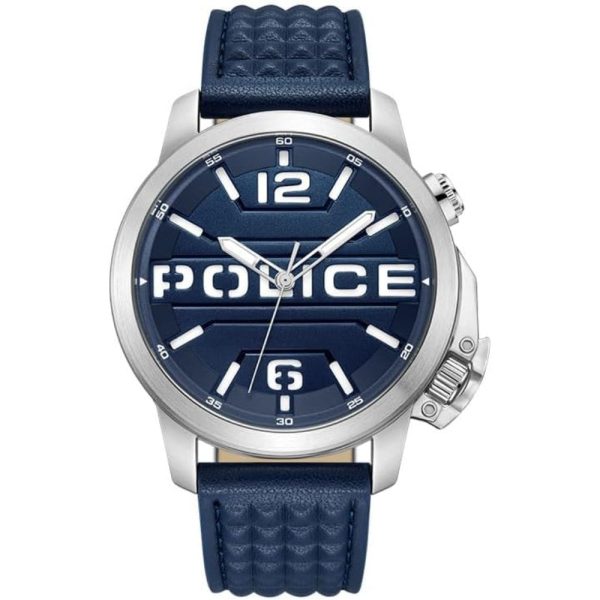 Police Automated Gents Blue Dial Silver Case Blue Leather Strap Watch For Sale