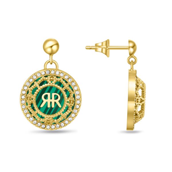 Cerruti 1881 Arabesque.3 Ladies Gold Plated Earrings With Crystal Malachite Online Sale