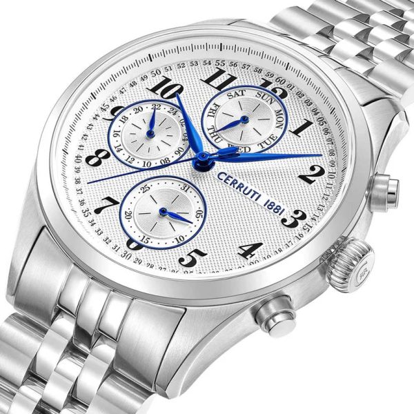 Cerruti 1881 Cavareno Gents Analog Round Shape White Dial Stainless Steel Silver Watch Discount