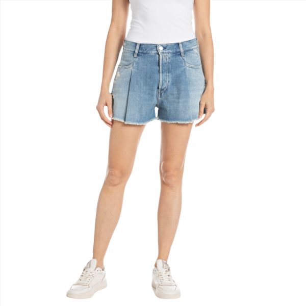 Replay Women s Denim Shorts with Pleats Discount