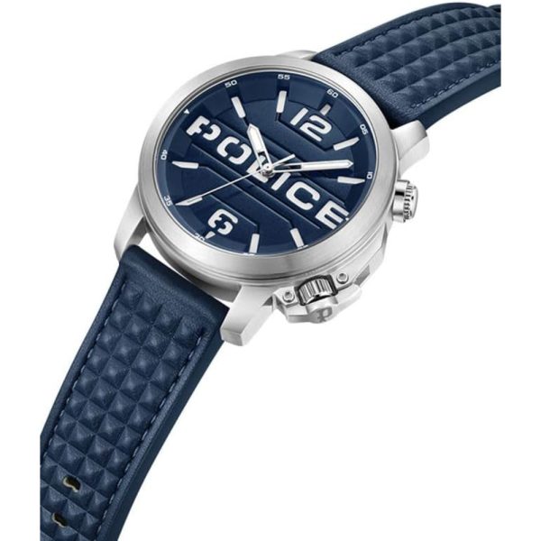 Police Automated Gents Blue Dial Silver Case Blue Leather Strap Watch For Sale