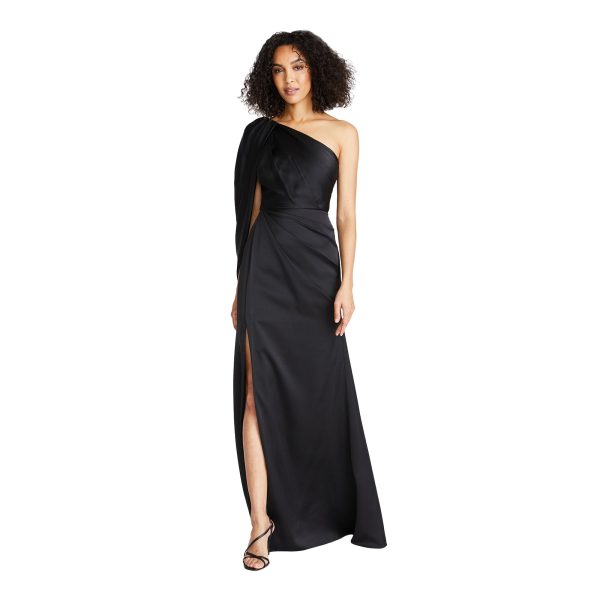 Theia Women s Tori Dropped Shoulder Gown Black Dress Fashion