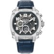 Police Norwood Gents Chronograph Charcoal Dial Silver Blue Leather Strap Watch Discount