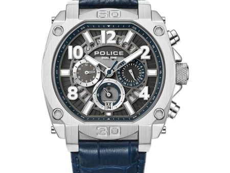 Police Norwood Gents Chronograph Charcoal Dial Silver Blue Leather Strap Watch Discount