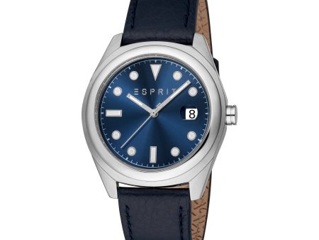 Esprit Johnny II Gents Blue Dial Silver Stainless Steel Case Blue Leather Strap Watch Sale