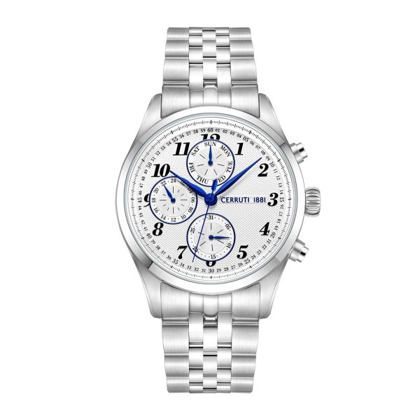 Cerruti 1881 Cavareno Gents Analog Round Shape White Dial Stainless Steel Silver Watch Discount