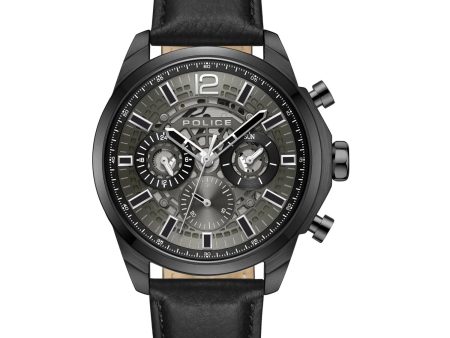 Police Menelik Gents Charcol Dial IP Black Case Black Leather Strap Watch Online Hot Sale