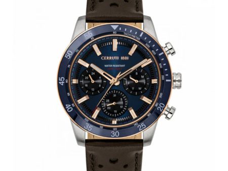 Cerruti Turchino Gents Navy Blue Dial Silver Blue Case Brown Leather Strap Watch Supply