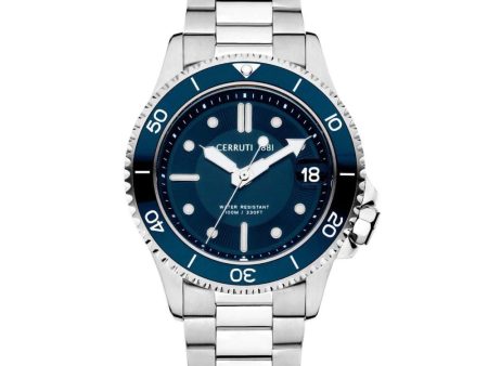 Cerruti Pesaro Gents Blue Dial Silver Stainless Steel Watch Discount