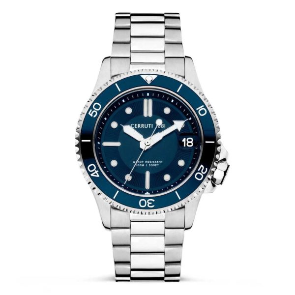 Cerruti Pesaro Gents Blue Dial Silver Stainless Steel Watch Discount