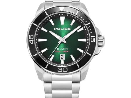 Police Thornton Gents Green Dial Stainless Steel Silver Watch Discount