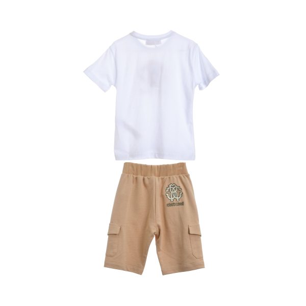 Roberto Cavalli Kids Boy s White & Beige Set of T-Shirt & Bermuda Online Sale