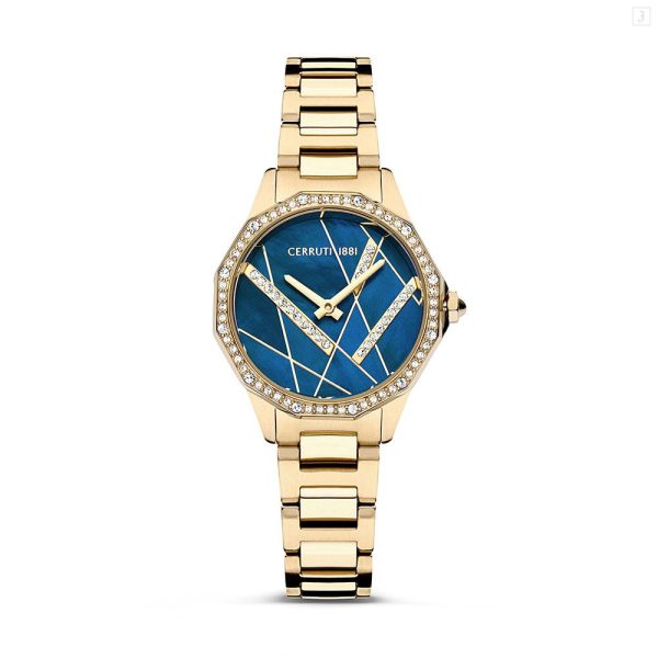 Cerruti Jesina Ladies Blue Puzzle Dial Gold Plated Watch Discount