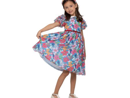 Piccola Speranza Kids Girl s Blue Multi-colors Dress For Discount