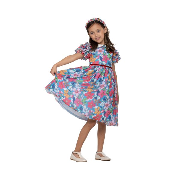 Piccola Speranza Kids Girl s Blue Multi-colors Dress For Discount