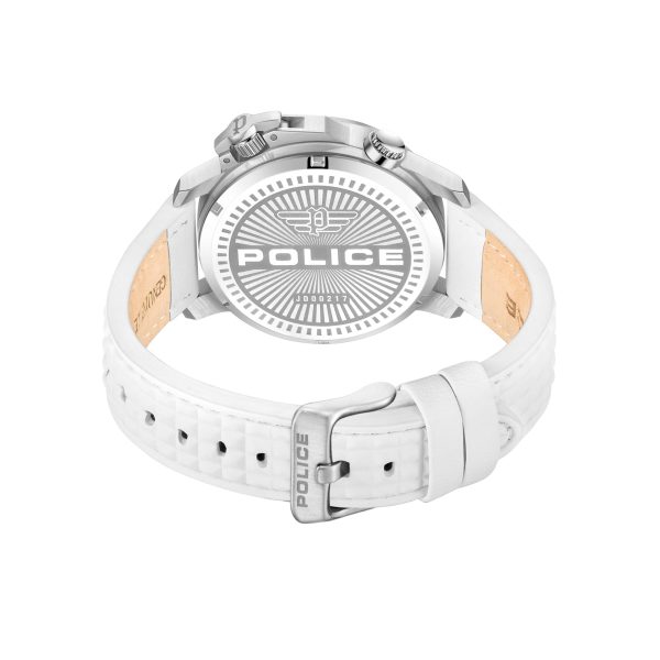 Police Automated Gents Black Dial Silver Case White Leather Strap Watch Sale