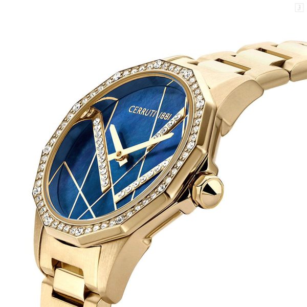 Cerruti Jesina Ladies Blue Puzzle Dial Gold Plated Watch Discount