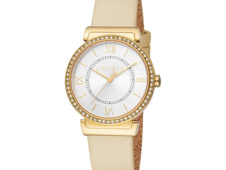 Esprit Jules Ladies Classic Silver Dial Stainless Steel Gold Plated Case Beige Leather Strap Watch Hot on Sale