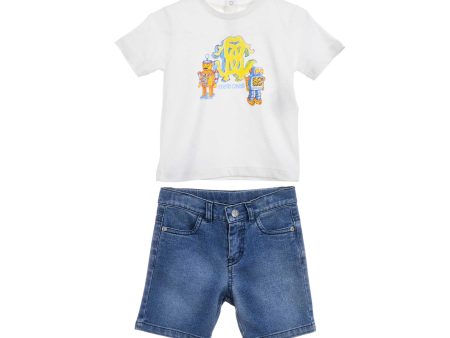 Roberto Cavalli Kids Baby Boy s  White & Blue Set of T- Shirt & Bermuda on Sale