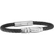 Police Round Up Gents Black Stainless Steel Bracelet with Black Leather Strap For Sale