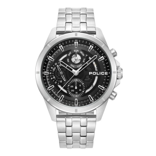 Police Malawi Gents Black Dial Stainless Steel Watch Hot on Sale