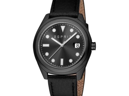 Esprit Johnny II Gents Black Dial Black Stainless Steel Case Black Leather Strap Watch Hot on Sale