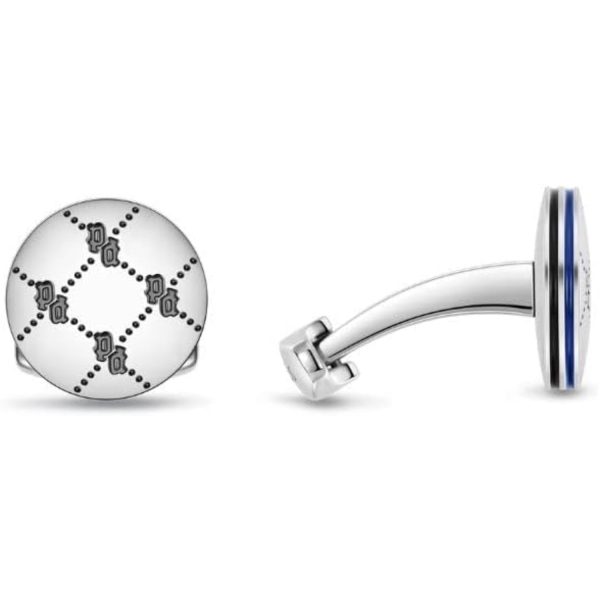 Police Iconic Monogram Gents Stailess Steel Silver Cufflinks   With black & Blue Color Hot on Sale