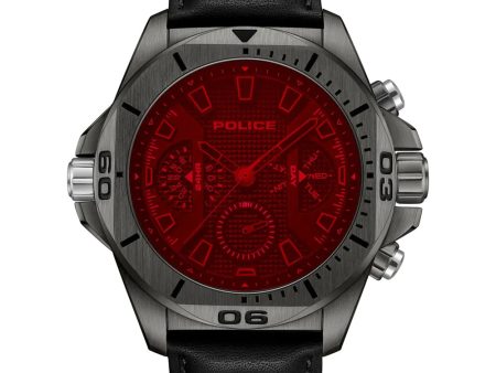 Police Electrical Gents Black Dial Red Lens IP Gun Case Black Leather Strap Watch Online