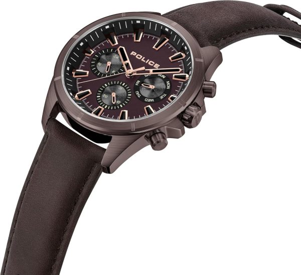 Police Malawi Gents Brown Dial Stainless Steel IP Burgundy Case Brown Leather Strap Watch Online Sale