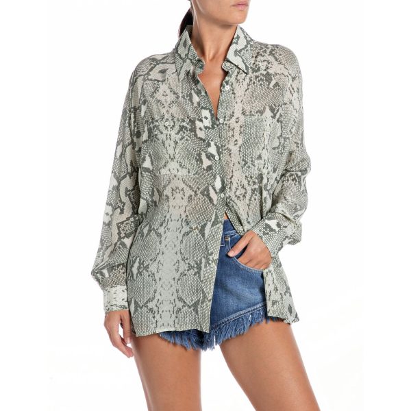 Replay Women s Atelier Replay viscose shirt with all-over print For Cheap