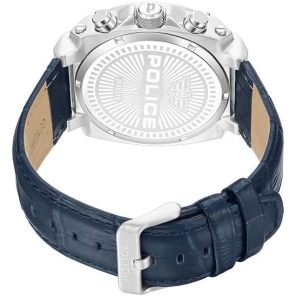 Police Norwood Gents Chronograph Charcoal Dial Silver Blue Leather Strap Watch Discount