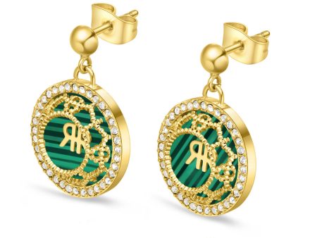 Cerruti 1881 Arabesque.3 Ladies Gold Plated Earrings With Crystal Malachite Online Sale