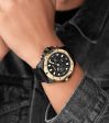 Police Electrical Gents Black Dial Black Gold Plated Case Black Leather Strap Watch Hot on Sale